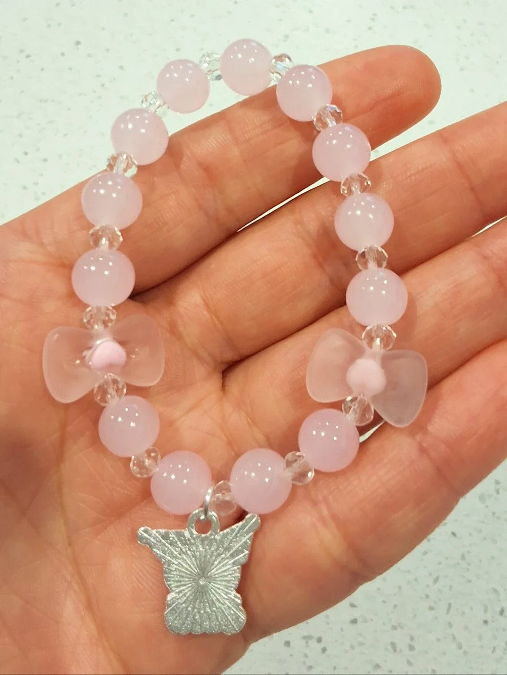 Beautiful Kuromi Light Pink Beaded Bow Charm Bracelet, NEW